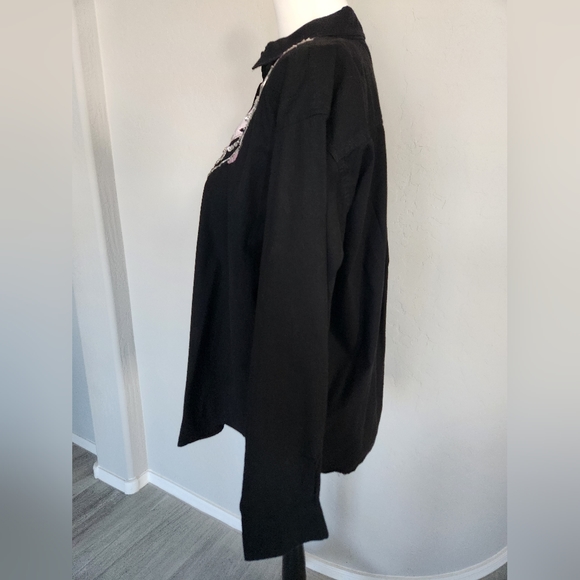 Vtg Gitano Western Button Up Collar Black Pink Bling Seqin Bead Satin Sz L - Picture 2 of 14